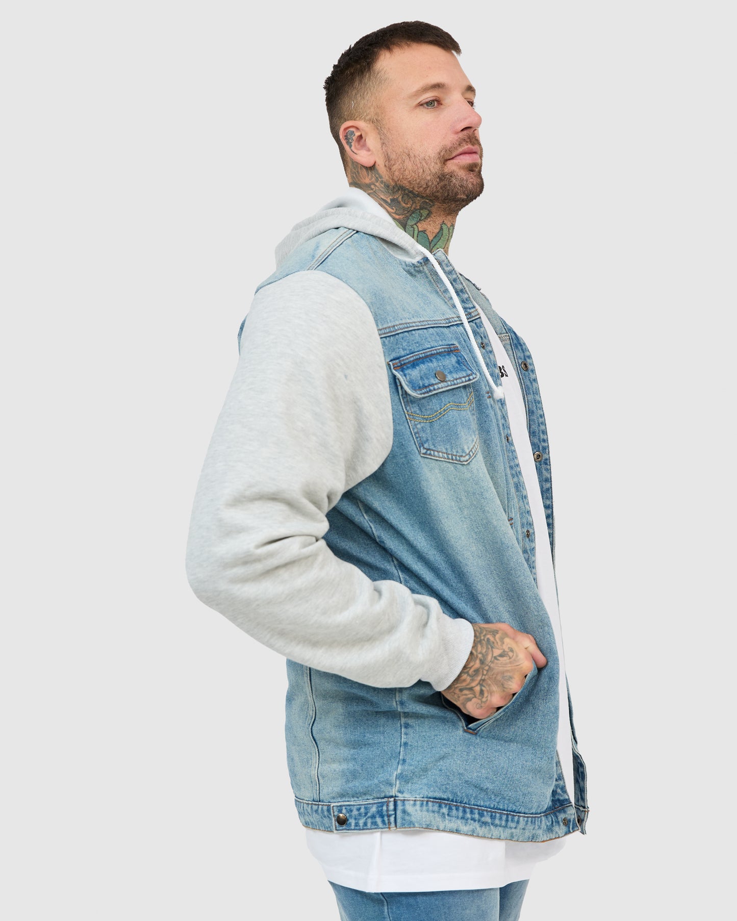 Blake Denim Hoodie Jacket Grey Sleeves