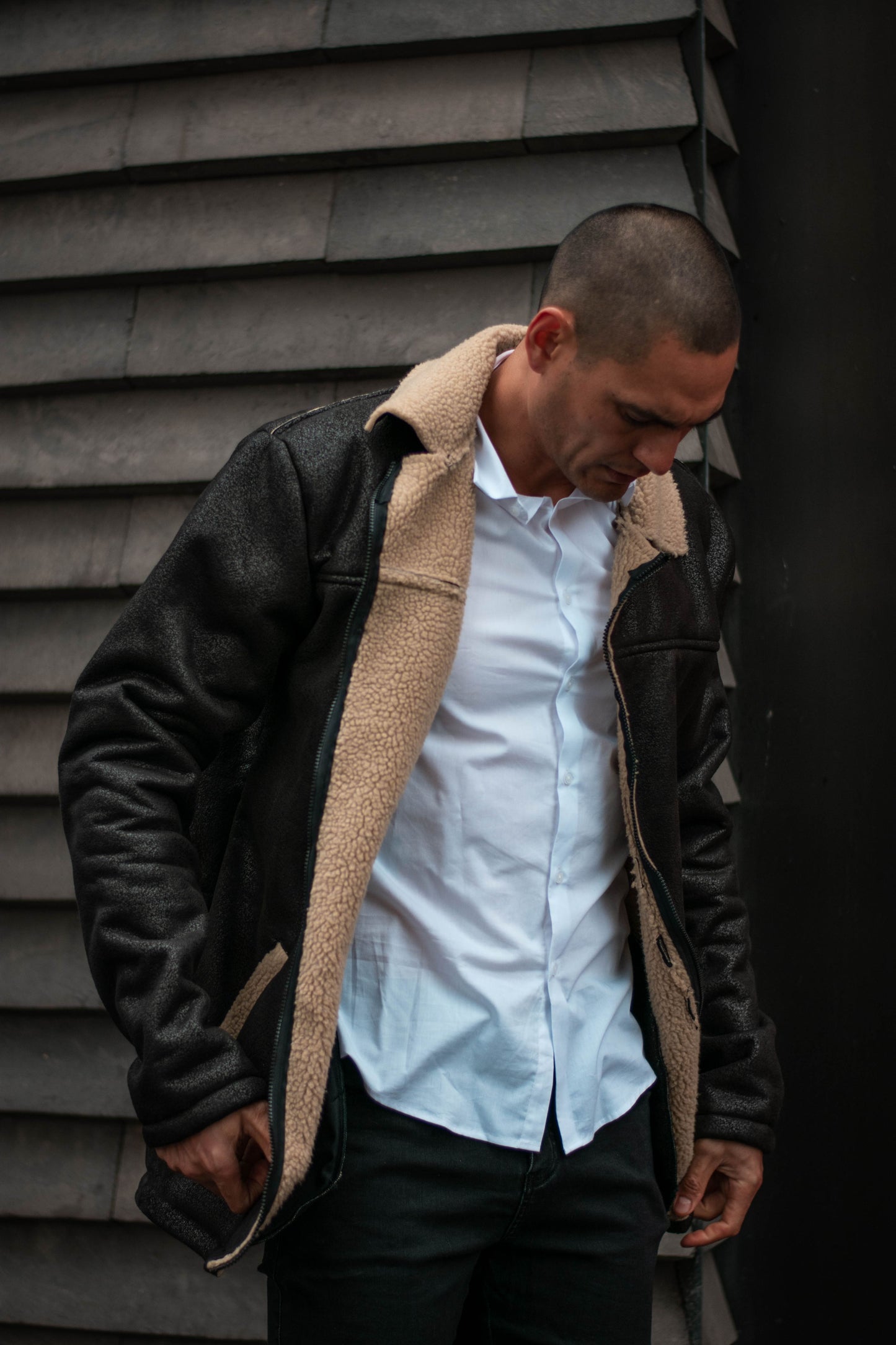 The Aviator Jacket - Black w Sherpa Wool