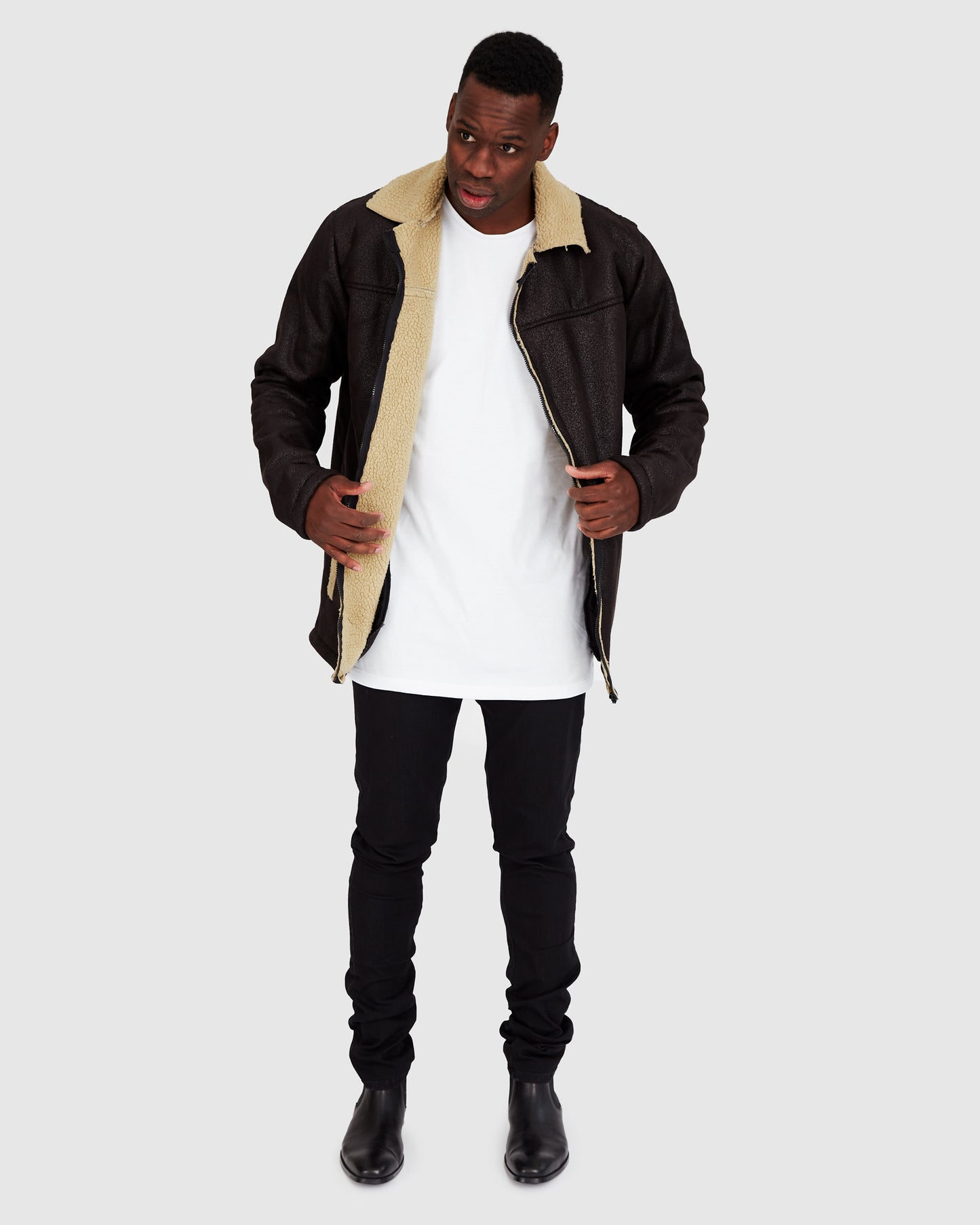 The Aviator Jacket - Black w Sherpa Wool