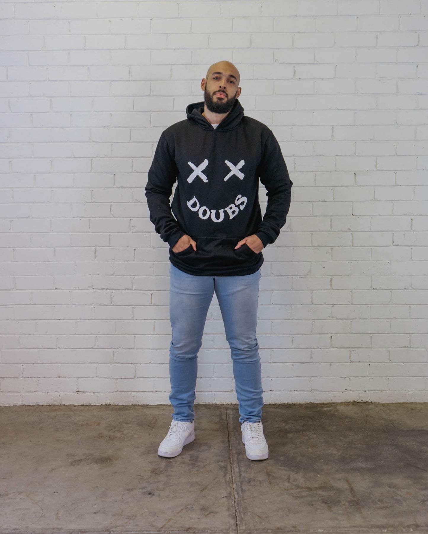 Smile Hoodie - Black with White Print
