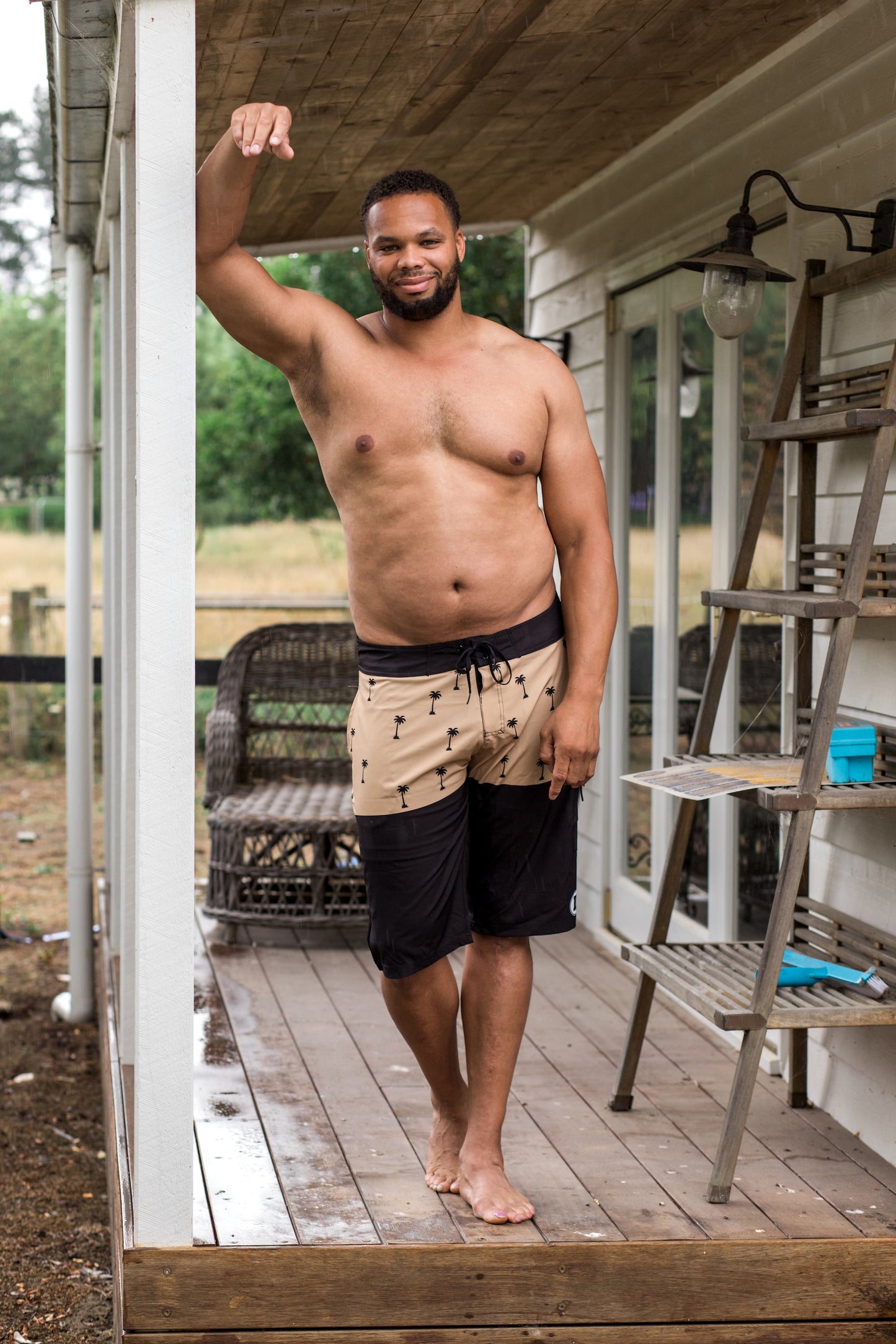 Han Board Shorts - Mustard Palm Tree