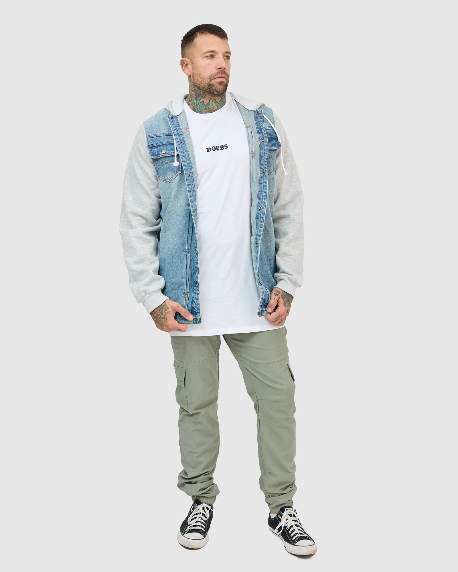 Grey Jean Jackets With Sweatshirt Sleeves Blake Denim Hoodie